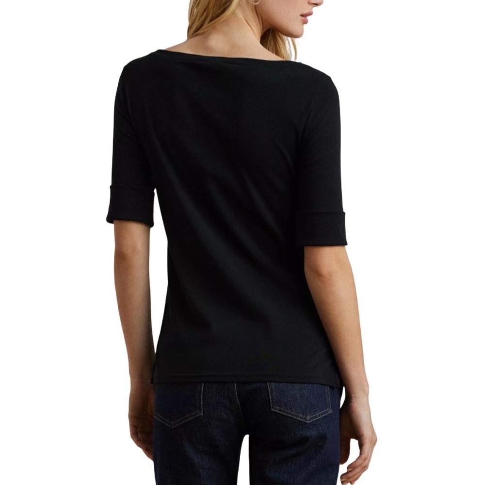 Lauren Ralph Lauren Black Boatneck Cotton Knit Top L